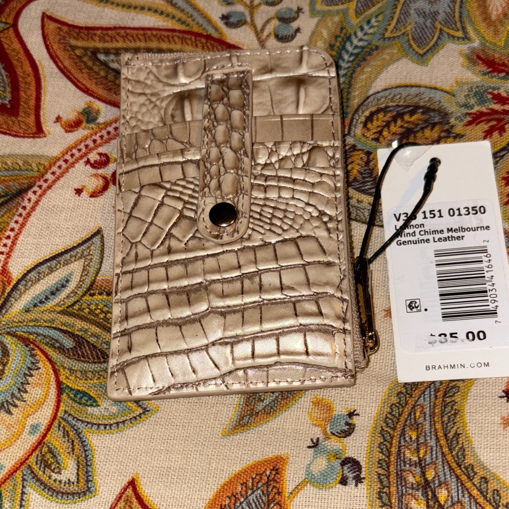 Brahmin Metallic Croc-Embossed Leather Card Holder